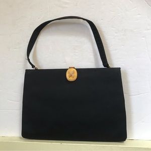 MM Peau de Faille Vintage 60s Purse Shoulder Hand Bag Fabric Gold Crystals Lock